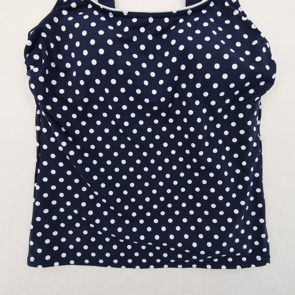 Lands End Tankini Top Navy Blue White Polka Dot Scoop Neck Built-In Bra Size 2D - Picture 3 of 8